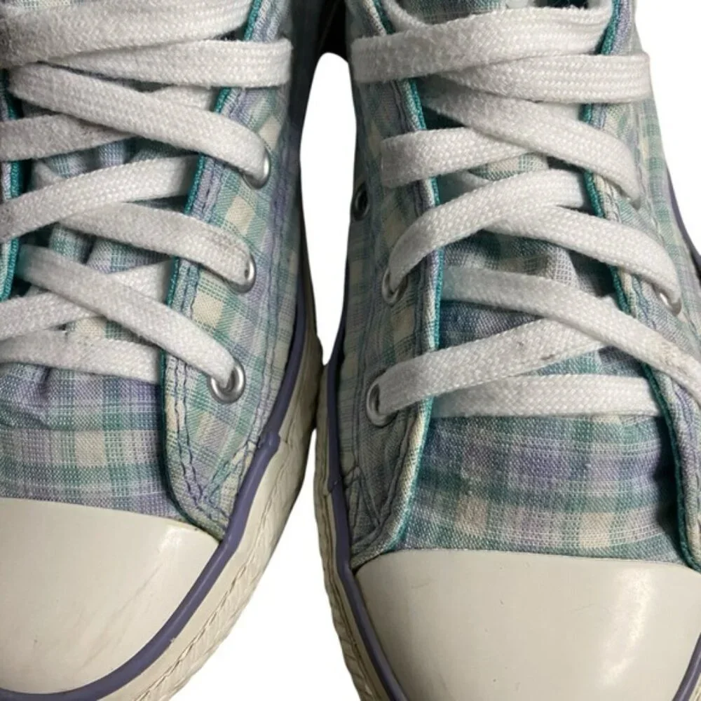 Converse Chuck Taylor All Star Junior Lo Top Sneakers - Plaid Blue and White